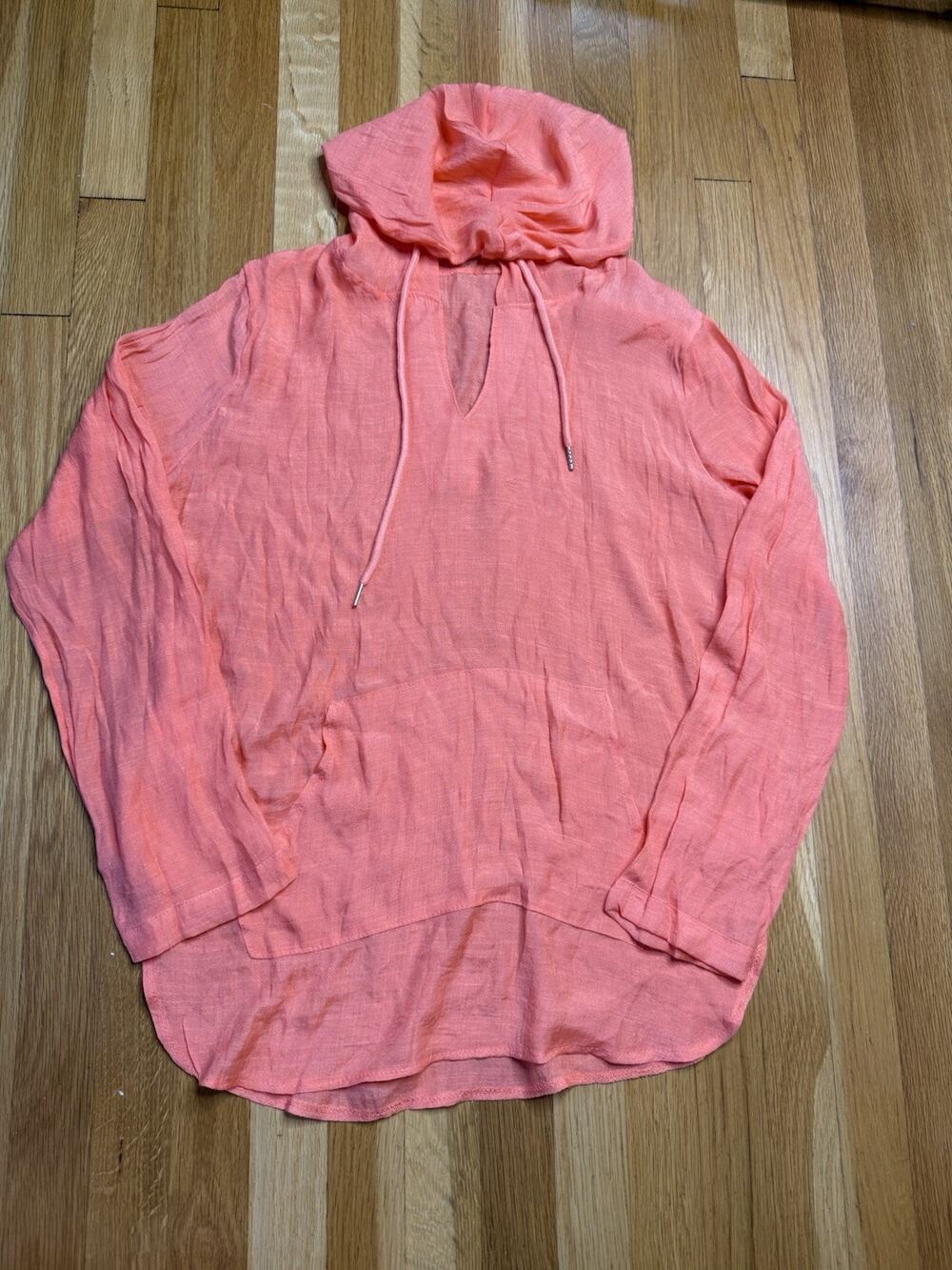 Vibrant Orange Gauze Beach Swimsuit Cover Up Hoodie Vacation Tunic Boho